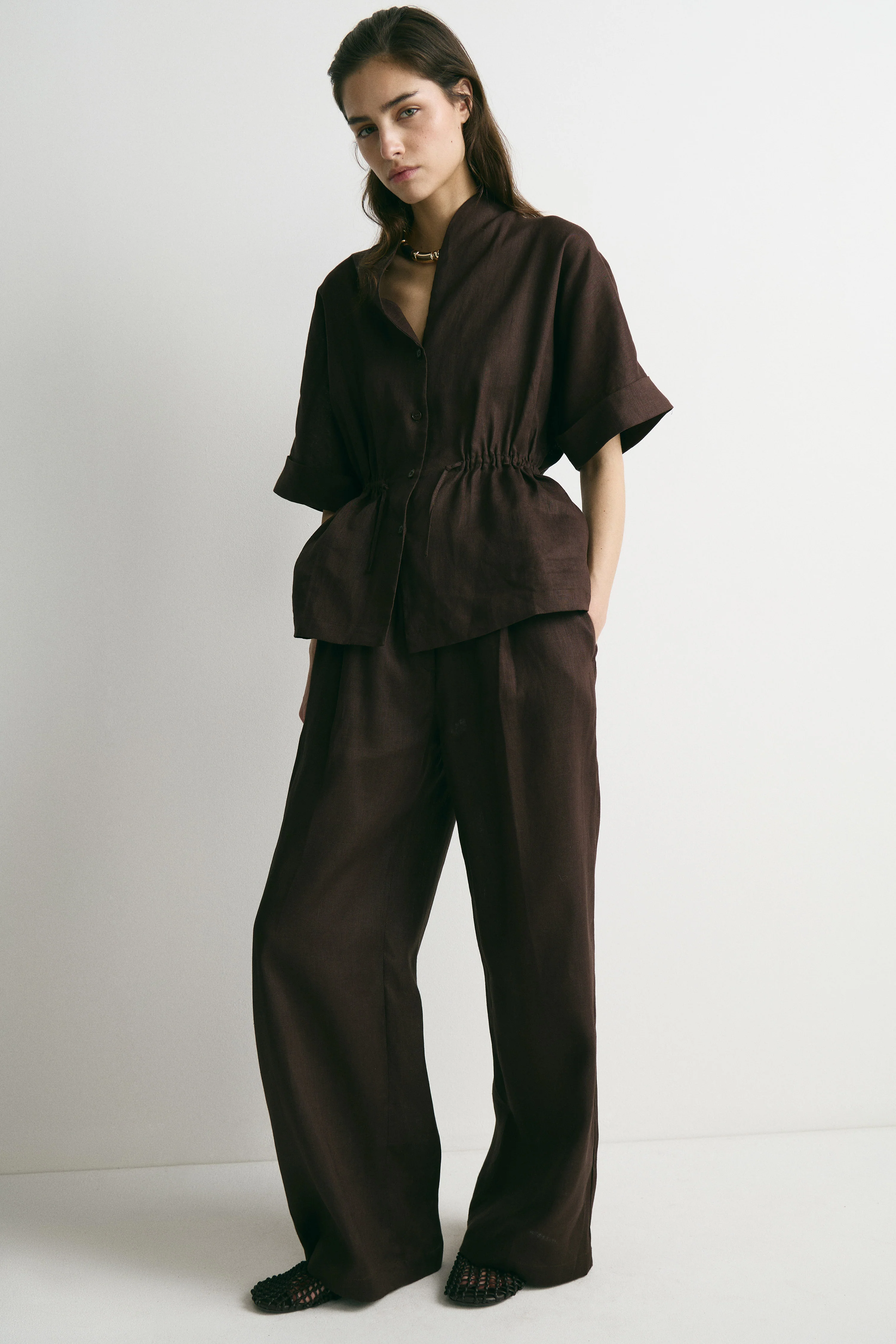 LINEN DRAWSTRING BLOUSE - Image 3