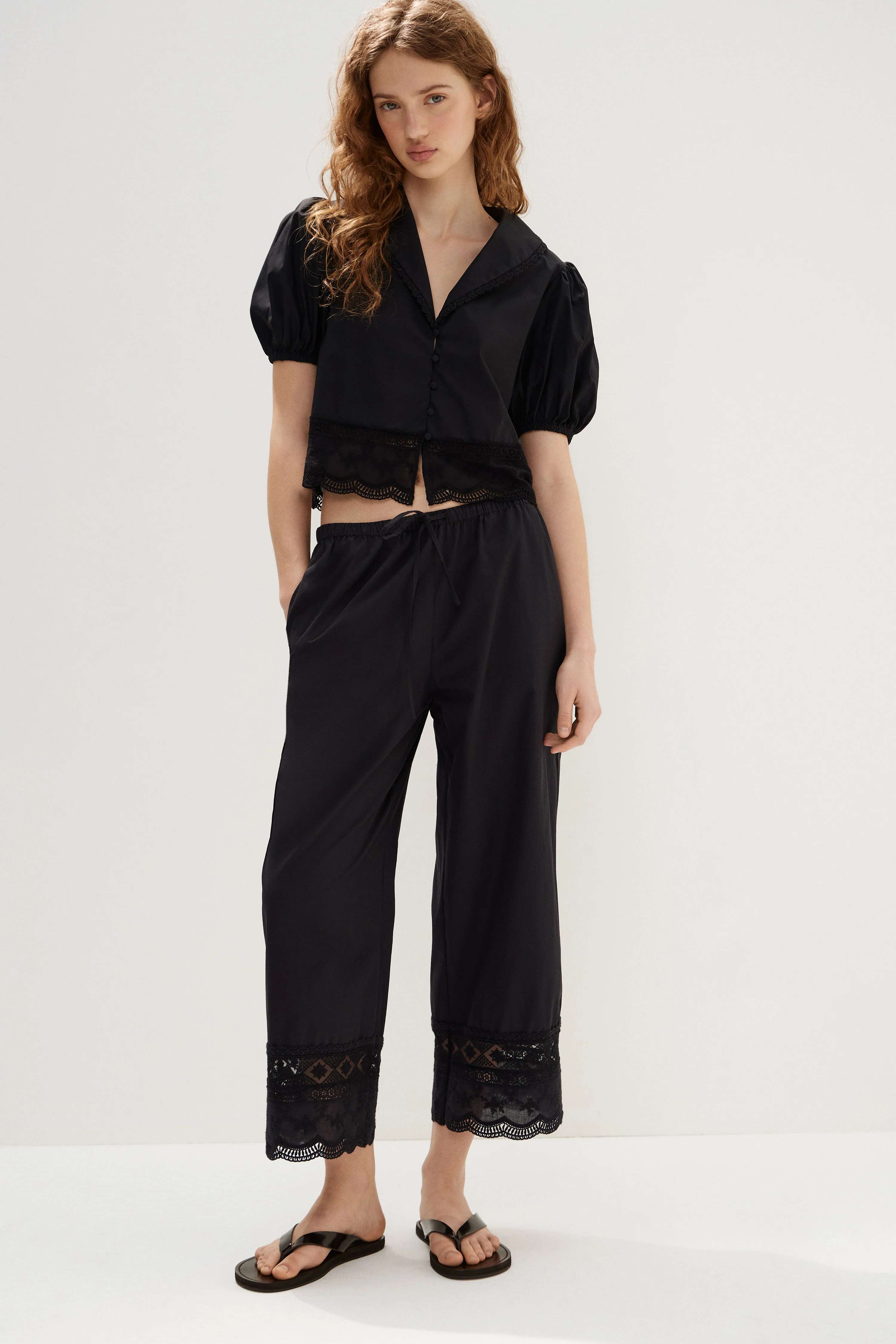 EMBROIDERY-DETAIL COTTON TROUSERS