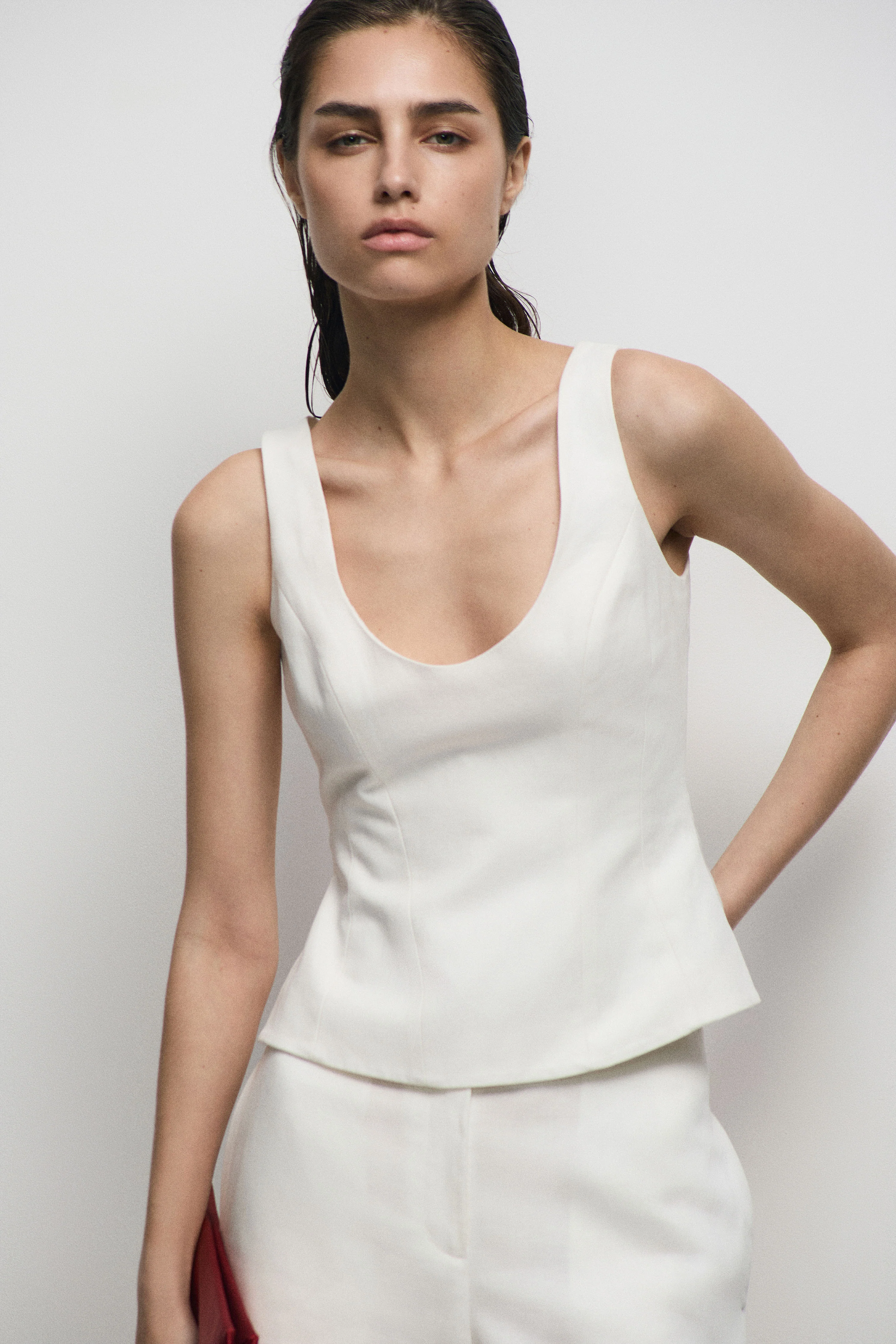 FITTED COTTON-LINEN TOP