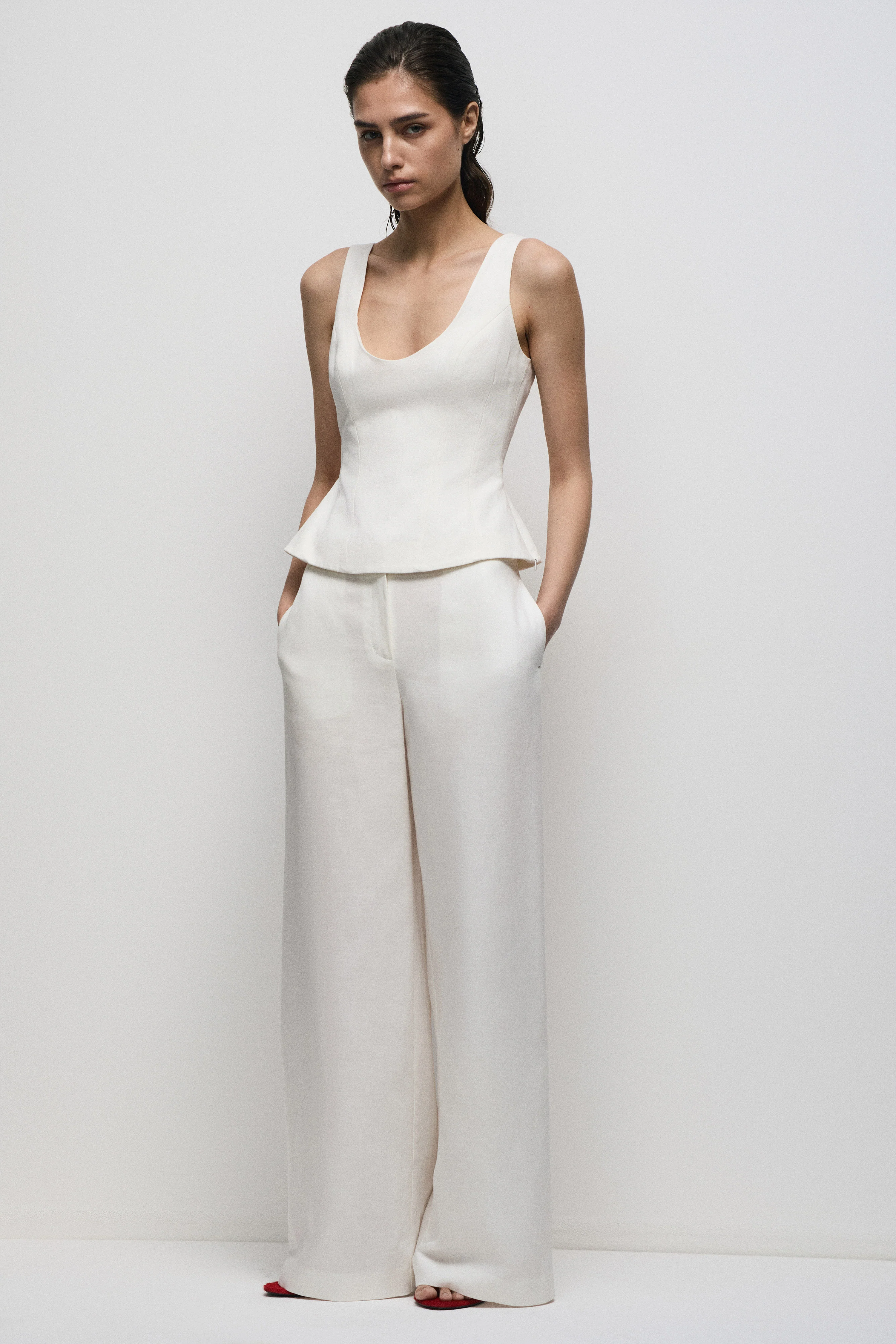 FITTED COTTON-LINEN TOP - Image 2