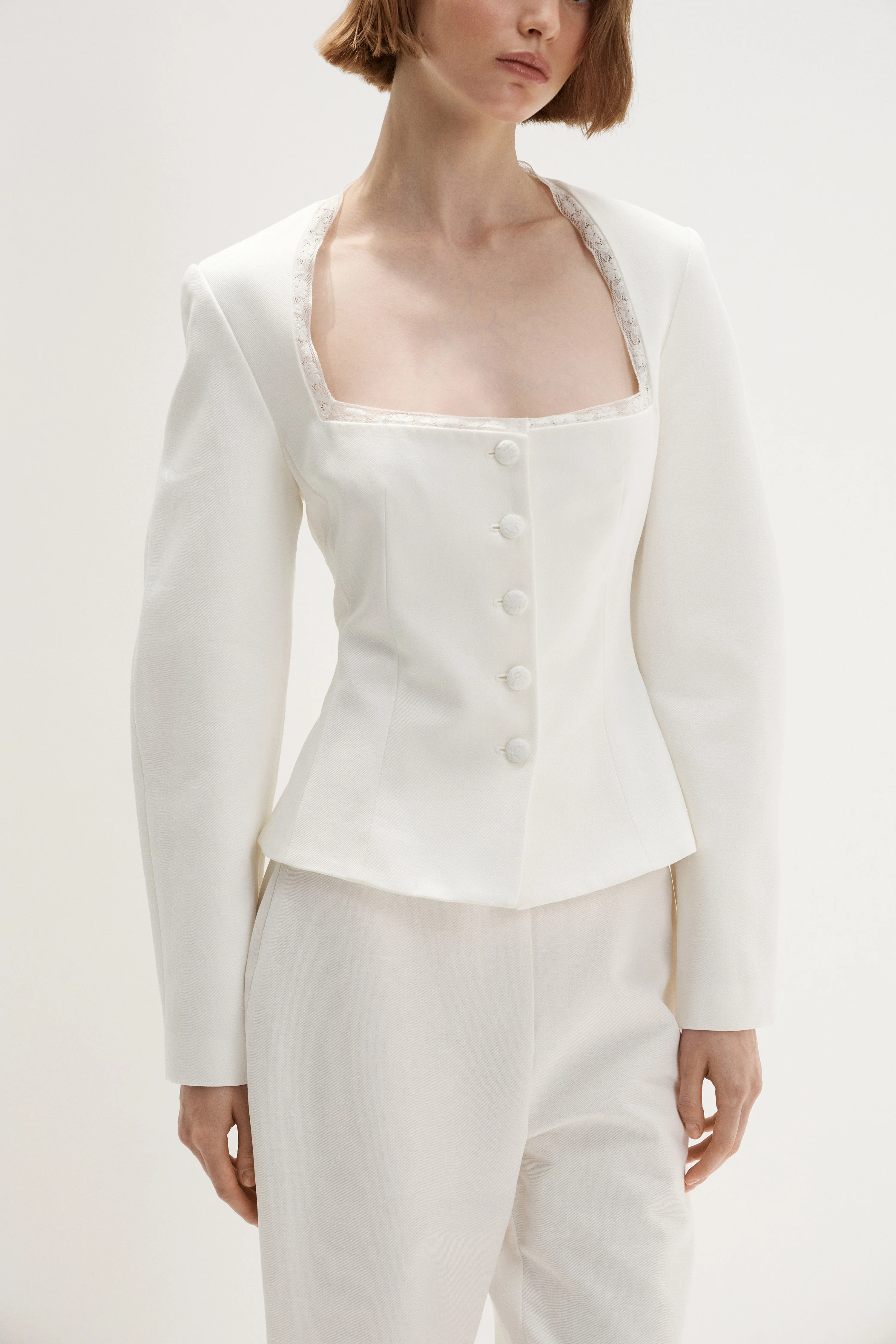 LACE-TRIMMED COTTON-LINEN BLAZER